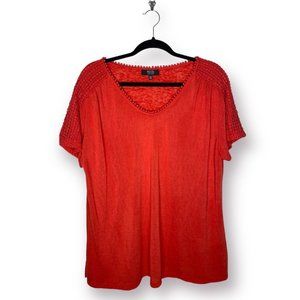 Modern Canvas XXL Orange Lightweight Modal Blend Short Sleeve Lace Detail Blouse